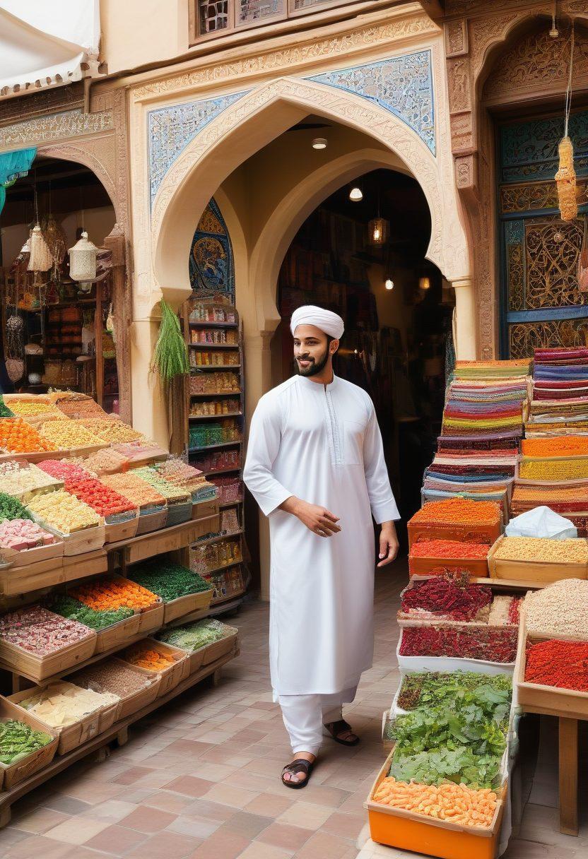 A vibrant, bustling marketplace scene featuring diverse Arab American business owners interacting with multicultural customers. Highlight elements like colorful stalls, traditional Arabic architecture, and modern storefronts. Emphasize the fusion of cultures through diverse clothing and varied products. super-realistic. vibrant colors. 3D.